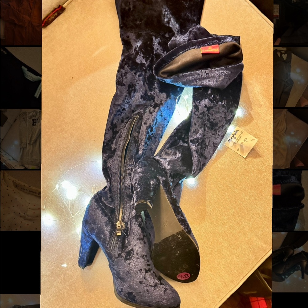 Catherine Knee High Boot Navy Crushed Velvet 8.5 NWT